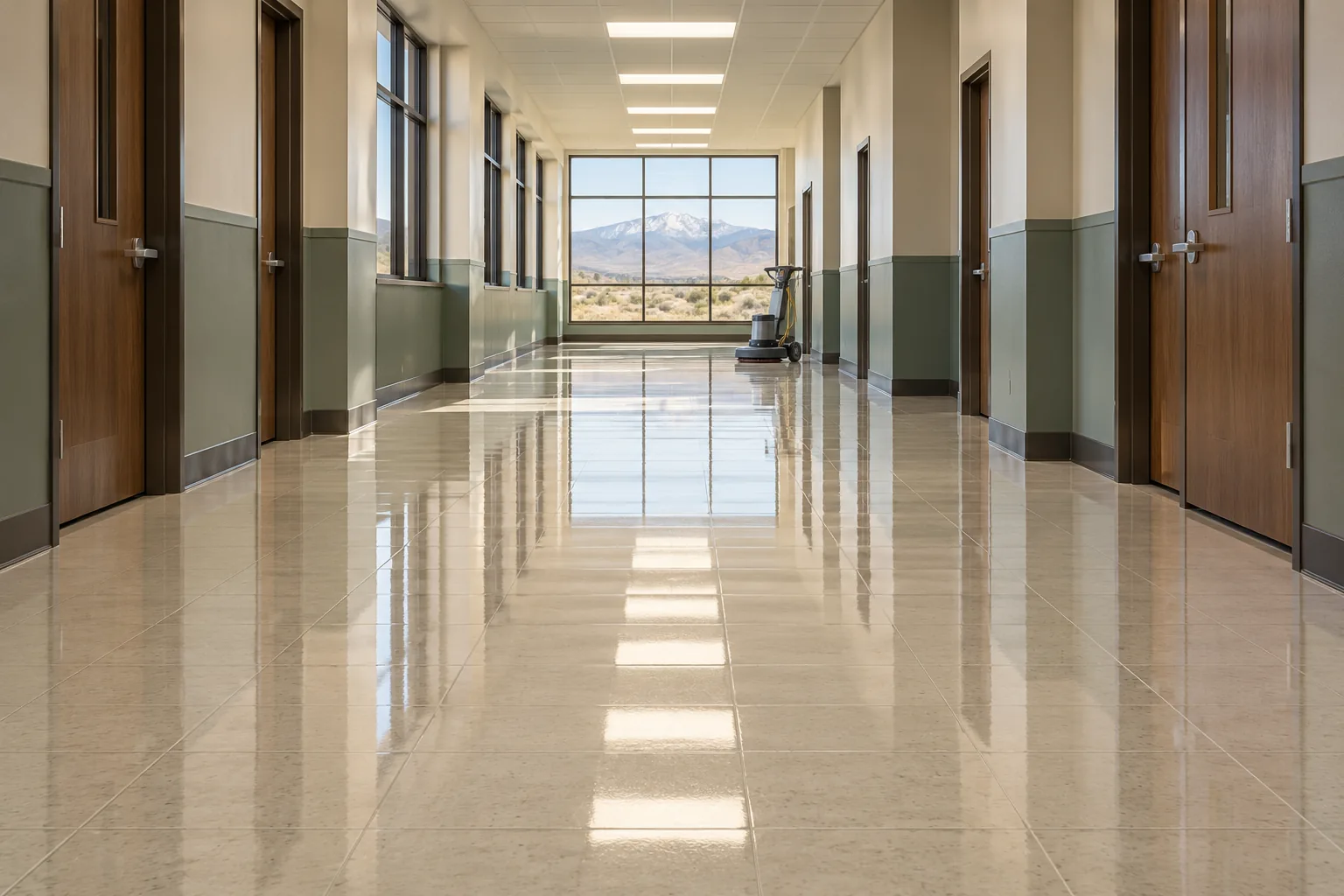 Glossy refinished hallway floor